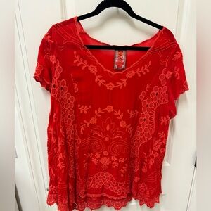 Johnny Was embroidered shirt Sz L EUC